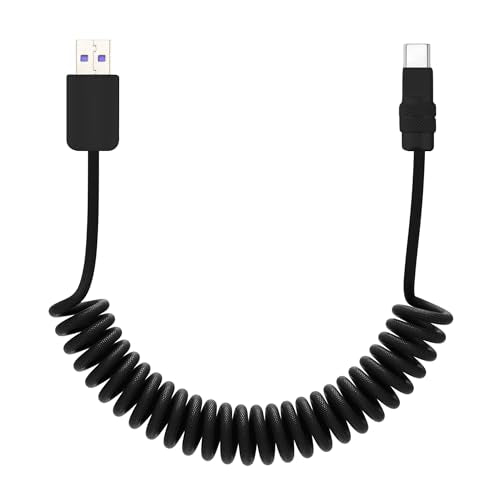 USB A to C 120W Braided Coiled Charging Cable