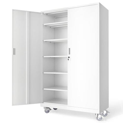 Large Metal Storage Cabinet with 2 Doors and 5 Adjustable Shelves