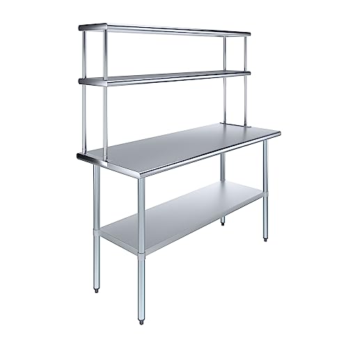 Stainless Steel Work Table Double Tier Overshelf