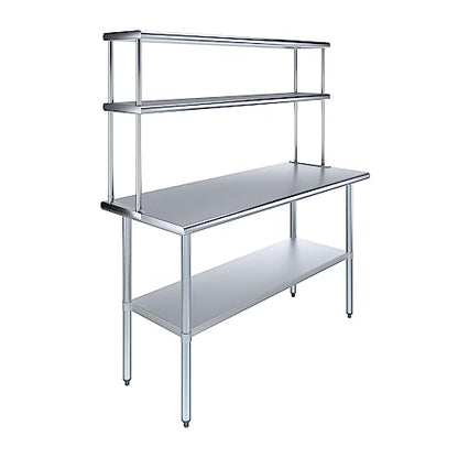 Stainless Steel Work Table Double Tier Overshelf