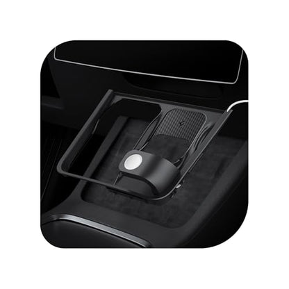 3-in-1 Organizer Mount for Legacy Tesla Model Y 2022-2024 & Model 3 2022-2023 (Watch Charger Not Included) - Uses Tesla Wireless Charging Pad - for iPhone, AirPods, Apple Watch
