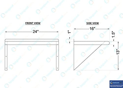 24" Long X 16" Deep Stainless Steel Wall Shelf