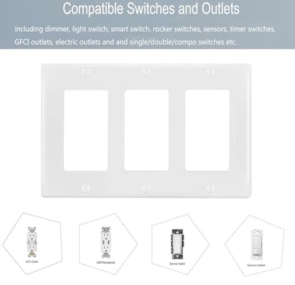 3 Gang Switch Outlet Wall Plate Cover Decorator Electrical Faceplate for Light Switch (3 Count)