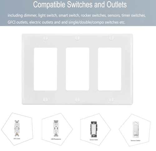 3 Gang Switch Outlet Wall Plate Cover Decorator Electrical Faceplate for Light Switche (6 Count)