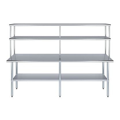 Stainless Steel Work Table Double Tier Overshelf