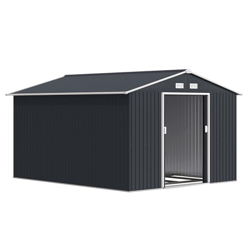 11' x 9' Outdoor Storage Shed Garden Tool Metal Shed Dark Gray