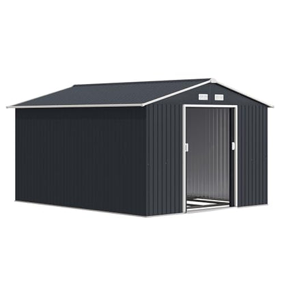 11' x 9' Outdoor Storage Shed Garden Tool Metal Shed Dark Gray