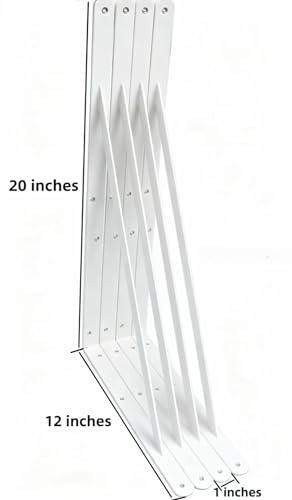 20 Pack L20 x H 12" White Heavy Duty Shelf Brackets with Screws Metal Shelf Brackets Shelf Support Angle Brackets for Shelves L Brackets Heavy Duty Floating Shelf