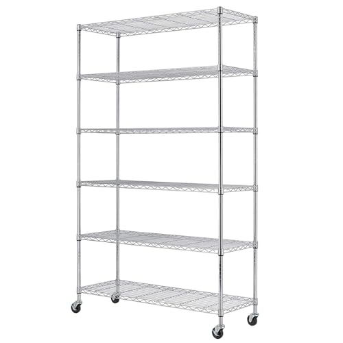 6 Tier Wire Storage Shelves with Wheels