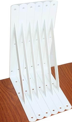 6 Pack L10 x H 8" White Heavy Duty Shelf Brackets with Screws Metal Shelf Brackets Shelf Support Angle Brackets for Shelves L Brackets Heavy Duty Floating Shelf (6 Count)