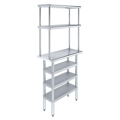 14" x 30" Stainless Steel Work Table with 3 Shelves and 12" Wide Double Tier Overshelf