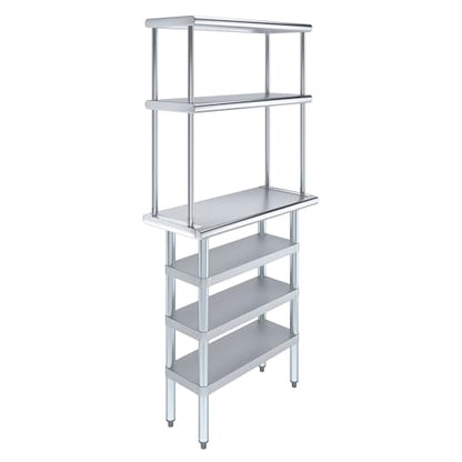 14" x 30" Stainless Steel Work Table with 3 Shelves and 12" Wide Double Tier Overshelf
