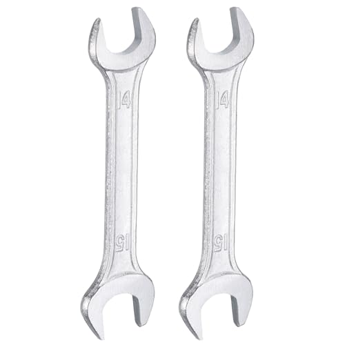 2pcs Double Open End Wrench 14mm x 15mm Metric 15 Degree Offset Angle Small Flat Head Wrench Galvanizing Open Ended Spanner for Automotive Repair Furniture Assembly (2 Count)