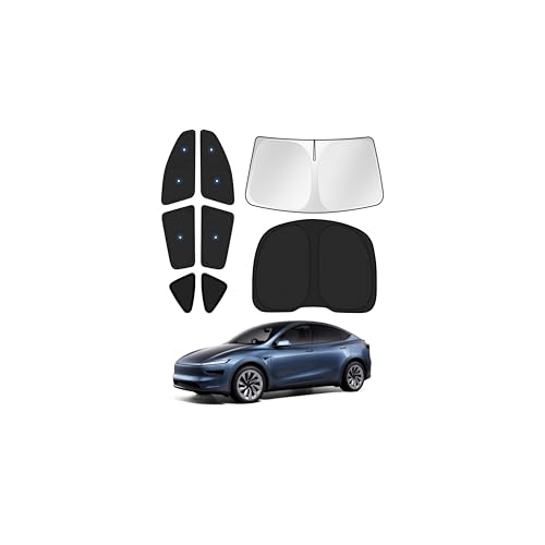 Upgraded Window Shades for Tesla Model Y Juniper 2025 2026 Accessories with Suction Cups Windshield Sun Shade Side Rear Window Covers Sunshade Sun Shield Privacy Protection Camping Black 8PCS (8 Count)