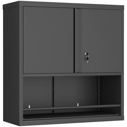 Locking Metal Garage Wall Cabinet with Doors and Shelf