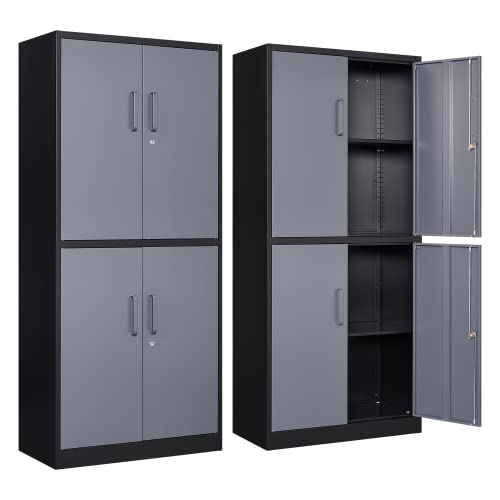 Metal Storage Locking Cabinet with 4 Doors and 2 Adjustable Shelves