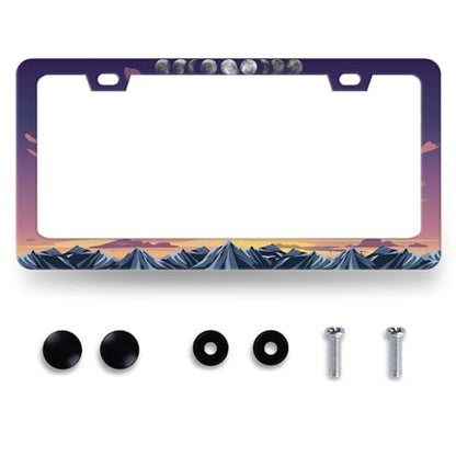 Moon Phase License Plate Frame Stainless Steel Mountains License Holder