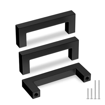 10 Pack Black Square Bar Cabinet Pull Drawer Handle Stainless Steel Modern Hardware for Kitchen Bathroom Cabinets Cupboard (10 Count)