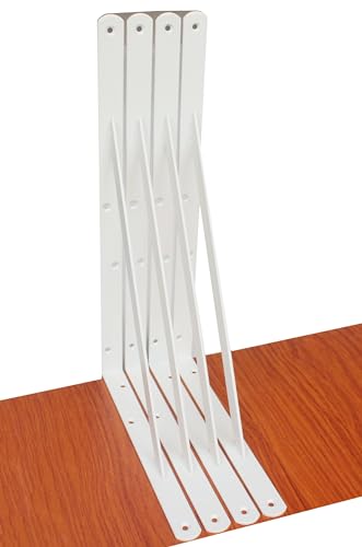 4 Pack L18 x H 12" White Heavy Duty Shelf Brackets with Screws Metal Shelf Brackets Shelf Support Angle Brackets for Shelves L Brackets Heavy Duty Floating Shelf (4 Count)