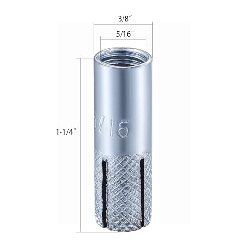 20 pcs) 5/16"-18 Premium Zinc Plated Carbon Steel Drop in Anchors Assortment, Knurled Drop-in-Anchor for Solid Concrete, Internal Forced Expansion Screw Bolts (20 Count)