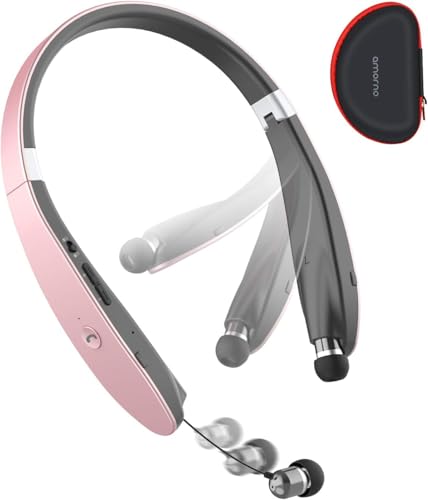 Foldable Bluetooth Headphones Wireless Neckband Headset with Retractable Earbuds