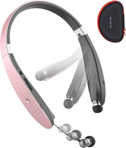 Foldable Bluetooth Headphones Wireless Neckband Headset with Retractable Earbuds