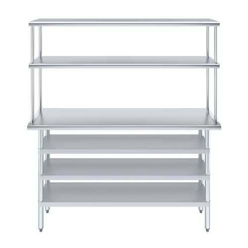 14" x 60" Stainless Steel Work Table with 3 Shelves and 12" Wide Double Tier Overshelf