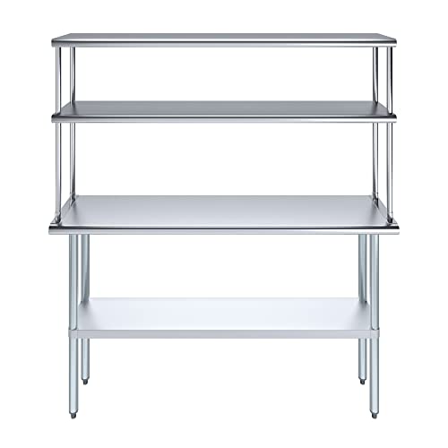 Stainless Steel Work Table Wide Double Tier Overshelf
