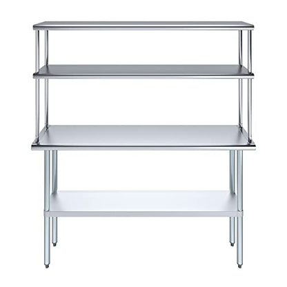 Stainless Steel Work Table Wide Double Tier Overshelf