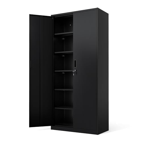 Metal Garage Storage Cabinet with 2 Doors and 5 Adjustable Shelves