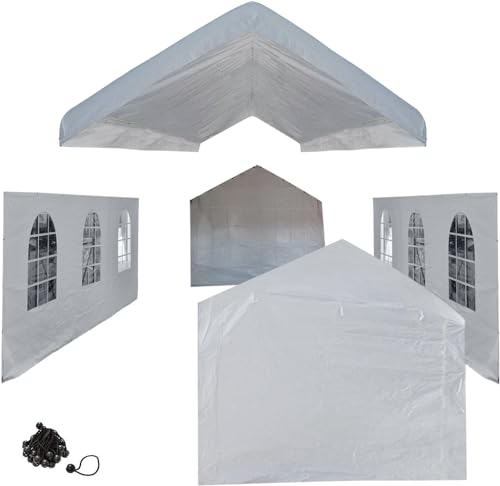 10x20 White Canopy Carport Cover Set with Valanced Top All 4 (5 Count)