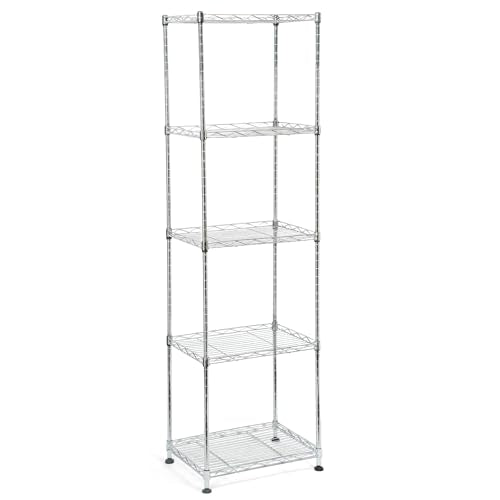 Chrome Small 5 Tiers Wire Shelving NSF Certified. Adjustable Storage Rack for Kitchen