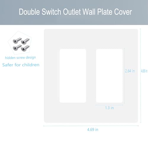 2 Gang Screwless Decora Wall Plate Cover Double Switch Outlet Electrical Faceplate for Light Switch (10 Count)