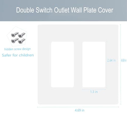 2 Gang Screwless Decorator Wall Plate Cover Double Switch Outlet Electrical Faceplate for Light Switch (4 Count)