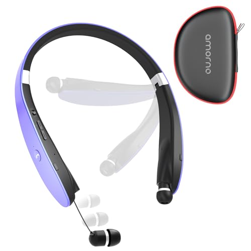 Foldable Bluetooth Headphones Wireless Neckband Headset with Retractable Earbuds