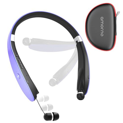 Foldable Bluetooth Headphones Wireless Neckband Headset with Retractable Earbuds