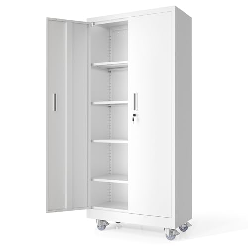 Rolling Metal Storage Cabinet with Adjustable Shelves