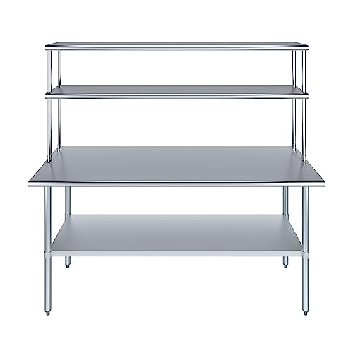 Stainless Steel Work Table Double Tier Overshelf
