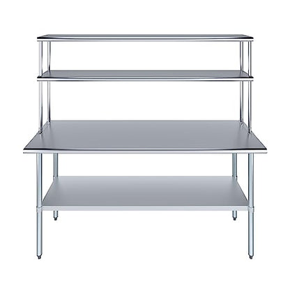 Stainless Steel Work Table Double Tier Overshelf