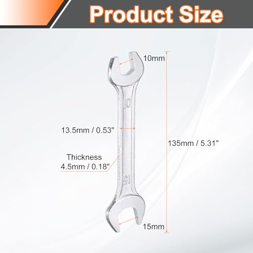 5pcs Double Open End Wrench 10mm x 15mm Metric 15 Degree Offset Angle Small Flat Head Wrench Galvanizing Open Ended Spanner for Automotive Repair Furniture Assembly (5 Count)