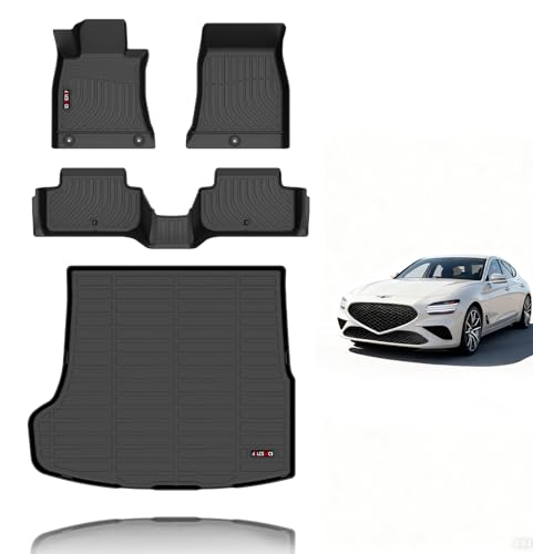 Floor Mats & Cargo Liner for 2026 2025 2024 2023 2022 2021 2020 2019 Genesis G70 RWD Car Mats Genesis G70 RWD All Weather Floor Mats Trunk Mat Accessories Black