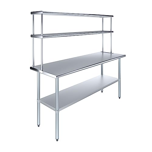 Stainless Steel Work Table Double Tier Overshelf