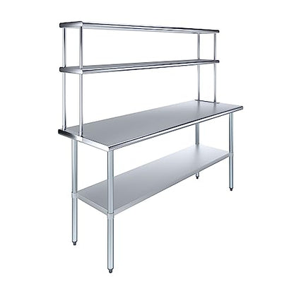 Stainless Steel Work Table Double Tier Overshelf