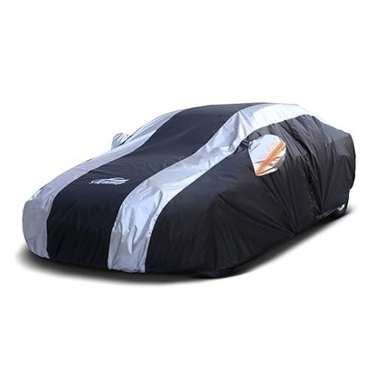 Large Car Covers Waterproof for All Weather Protection with Silver Stripe Design