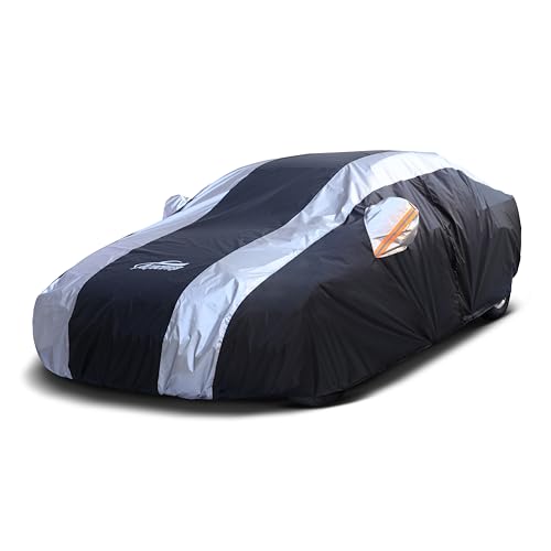 Car Cover Waterproof All Weather Protection with Silver Stripe Design