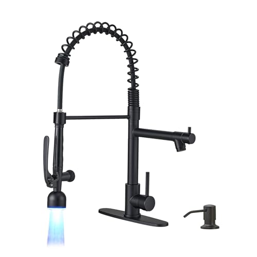 LED Commercial Kitchen Faucets with Pull Down Sprayer Matte Black