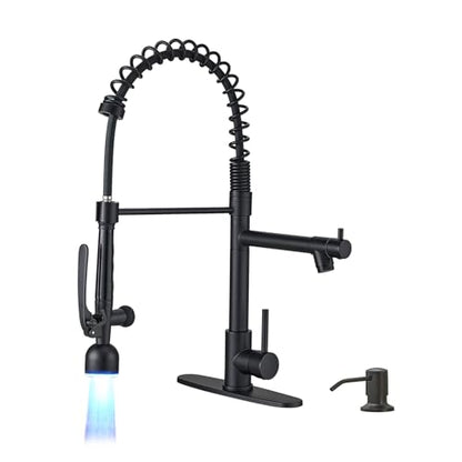 LED Commercial Kitchen Faucets with Pull Down Sprayer Matte Black