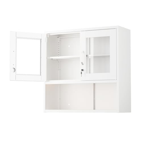 Metal Wall Cabinet with Locking Glass Doors