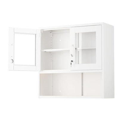Metal Wall Cabinet with Locking Glass Doors