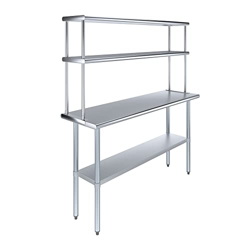 Stainless Steel Work Table Double Tier Overshelf